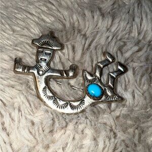 VTG Western Navajo Sterling Silver Kachina Turquoise Brooch Pin Pendant RARE 925